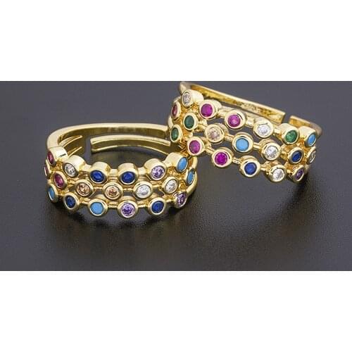 Hot Sale Resizable Opening Rings For Women AAA Multicolor Zircon Cubic Elegant Gold Adjustable Rings Female Wedding Jewelry