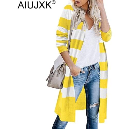 AIUJXK 2020 Fashion Autumn Winter Long Cardigan Women Striped Long Sleeve Knitwear Sweaters Female Casual Knitted Cardigans