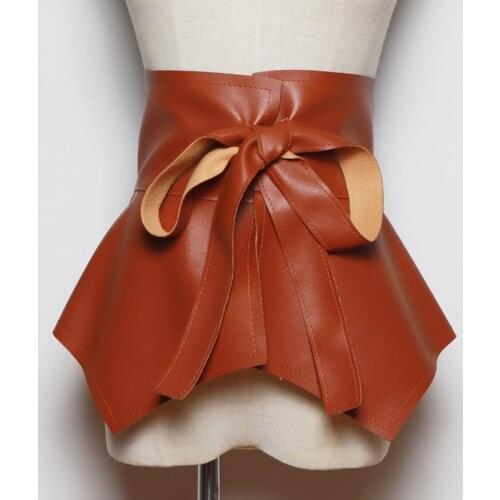 New Fashion Pu Leather Women Peplum Skirt Belt Waist Female Bow Waistband Accessories Tide All-Match Wide