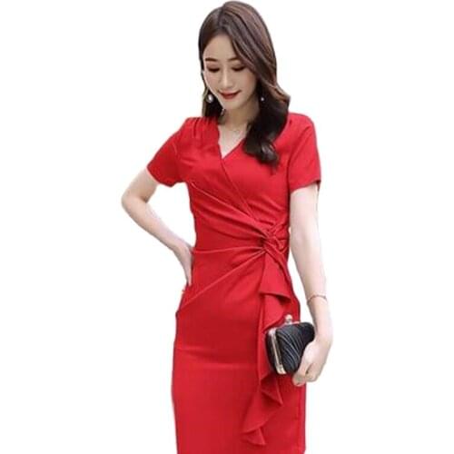 Women Elegant Short sleeve dress Fringed fungus Casual Cotton Blend Stretch Bodycon dress Knee-Length Dress Plus Size