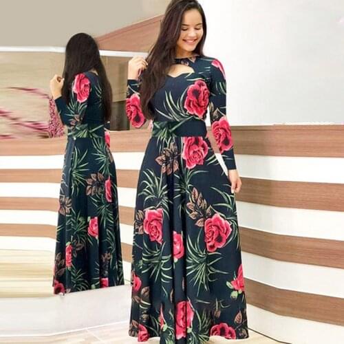 Flower Print Winter Dress Woman Casual Bohemia Long Sleeve Dresses For Women Elegant Plus Size Maxi Vestidos Autumn Dress 2021