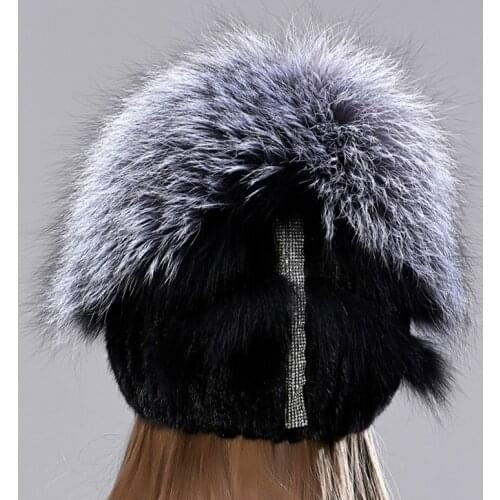 Winter Mink Fur Hats For Women Natural Knitted Mink Fur Beanie Fluffy Fox Hat Caps Hand Sewn Stylish Warm Genuine Female Fur Hat
