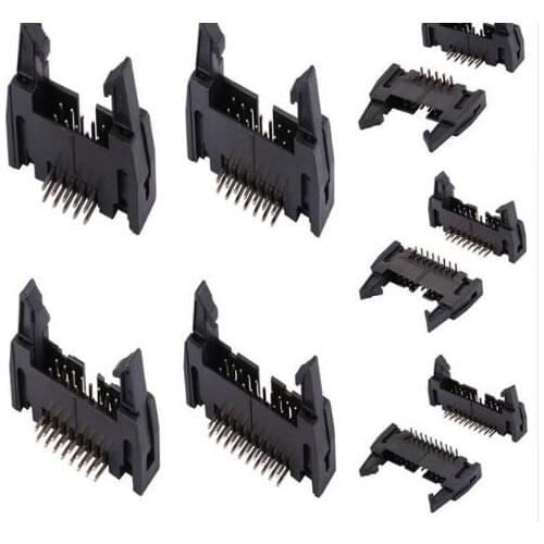 10PCS 2.54mm Right Angle Hook Horn Socket Connector DC2 10/14/16/20/26/30/34/40/50/64Pin Buckle for Flat Ribbon Cable IDC Socket