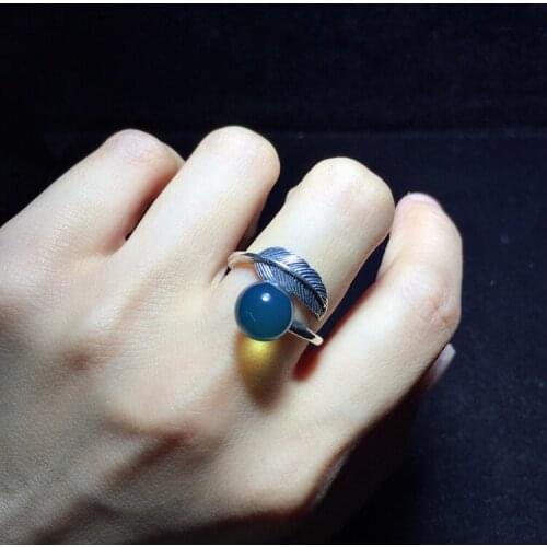 100% real 925 sterling silver inlaid 10mm blue amber ring natural amber rings 925 rose gold nickles women 925 open ring rings
