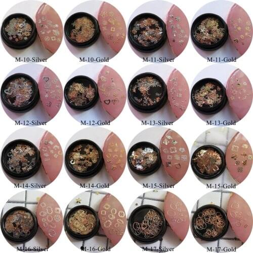 1Jar Nail Art Mix Different Metal Stickers in Jars Flowers Stars Geometric Design Different mixed Series M10-M17