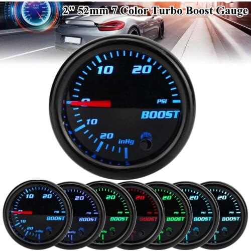 2'' 52mm Turbo Boost Gauge Vacuum Pressure Gauge 0~30 PSI / -1~2 Bar 7 Color LED Black Len 12V Universal Car Boost Pointer Meter
