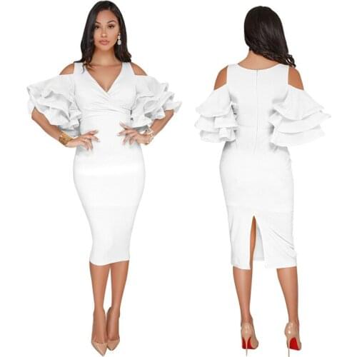2020 summer elegant sexy off shoulder Knee-Length bandage dress women office robe evening party club wear midi bodycon dresses