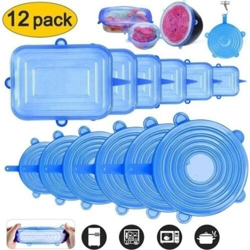 3/6/12pcs Silicone Stretch Lid Reusable Cookware Pan Bowl Pot Food Fresh Keeping Seal Cover Insulation Cover Kitchen Supplies