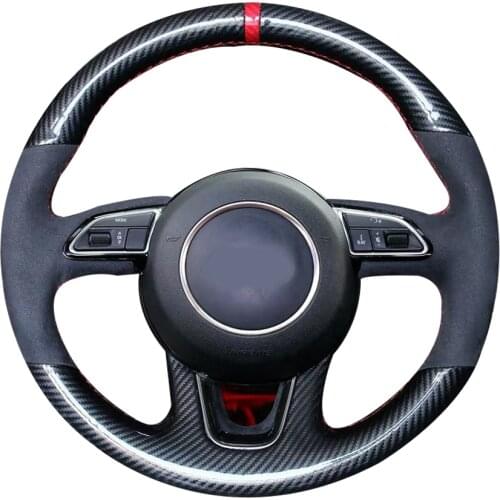 5D Carbon Fiber&Suede Leather Steering Wheel Hand Sewing Wrap Cover Fit For Audi A3 2015-2016 / A4 2015-2016 / A5 2013-2017