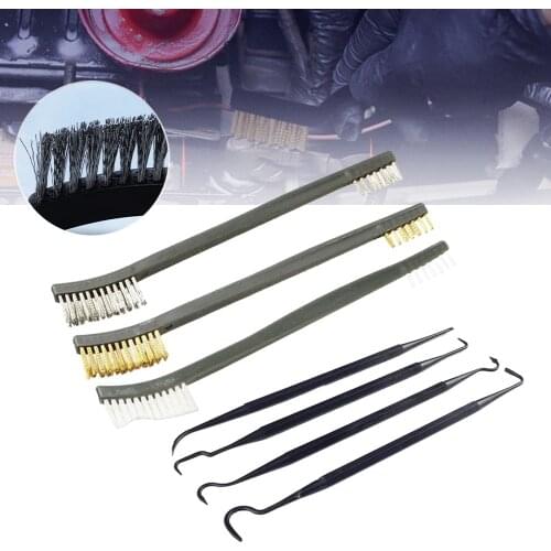 7pcs Car Clean Pick and Brush Set Double-headed 3 Wire Brushes and 4 Nylon Picks Multipurpose Car Detailing Cleaning Tool
