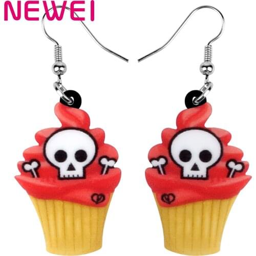 Bonsny Acrylic Halloween Ice cream Cake Skull Earrings Aesthetic Dangle Drop Jewelry For Women Girls Kid Festival Gift Accessory