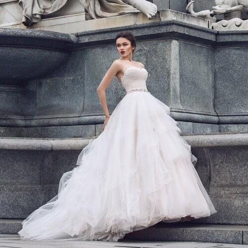 Custom Made Princess Ball Gown Wedding Dresses With Removable Beading Crystal Belt Vestiti Da Sposa Gorgeous Dress Sukienki