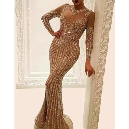 Sparkly Mermaid Prom Dress Long Sleeves Sequins Evening Dress Custom Made Long Length Sexy Party Dress