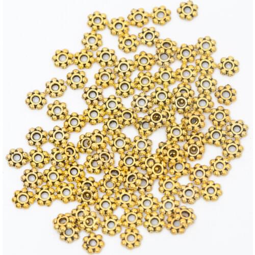 200pcs 6mm Spacer Daisy Flower Gold Tibetan Silver Metal Spacer Beads For Needlework For Jewelry Bracelet Necklace Making