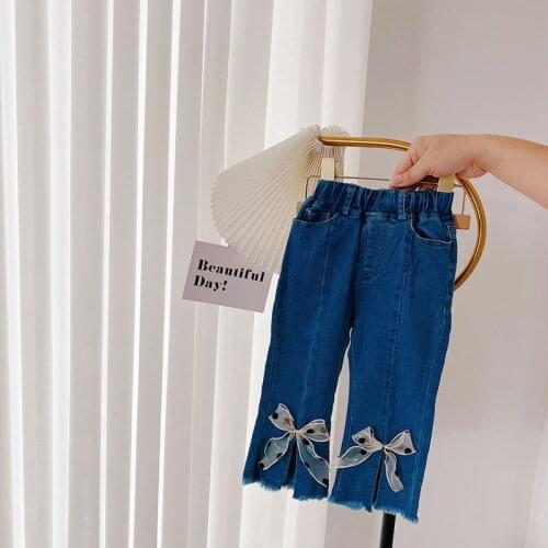 Childrens Pants Bow Bell Bottoms Girls Jeans Spring Autumn New Baby Girls Elastic Pants Childrens Pants
