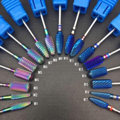 Rainbow and Blue Tungsten Carbide Burrs Nano Coating Nail Drill Bit Metal Bits For Manicure Nail Drill Accessories Nail Mills