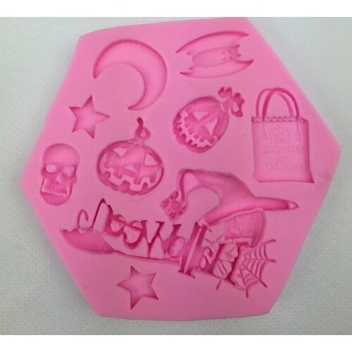 Angel Wings fondant cake silicone mold Halloween pumpkin moon stars bat Reverse forming chocolate kitchen decoration tools F0305