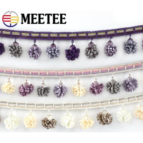 Meetee 1Meter 6cm Multi-color Pompom Beads Tassel Lace for Curtain Decoration Laces Fabric DIY Ball Ribbon Cloth Accessory RC031