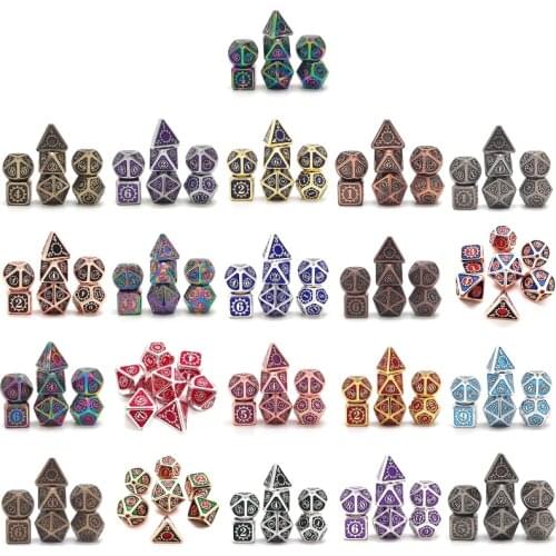 7 PCS Steampunk Style Metal Dice Metallic DND Game D&D Dice with Free Metal Case U2JB