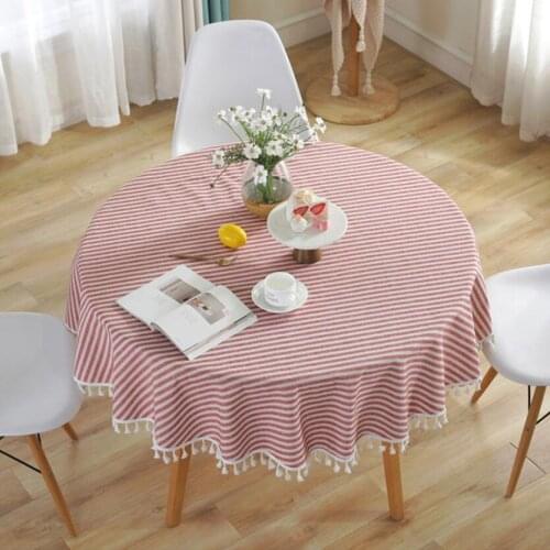 Sweet Korean Striped Table Cloth Blue Red Stripes Coffee Tablecloth with Tassel Home Decor Tablecover Cotton Tafelkleed ZC079