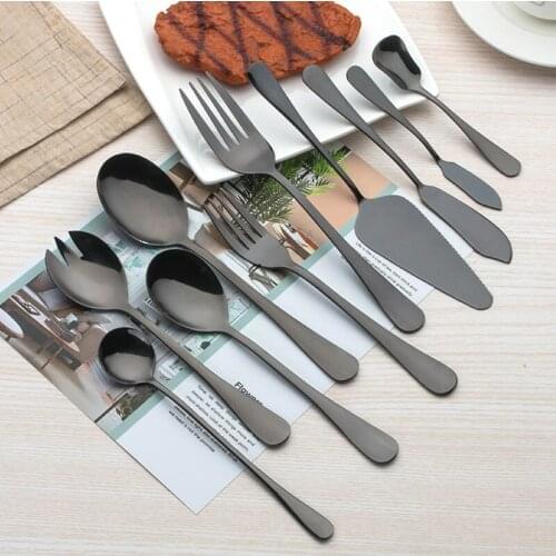 Dinnerware Set 304 Stainless Steel Black Cutlery Butter Knife Serving Fish Fork Sugar Spoon Tableware Fork Knife Spoon Flatware