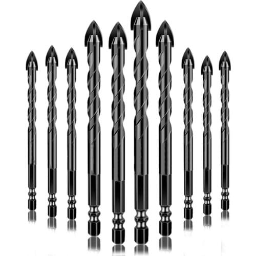 Masonry Drill Bit Set, 10 Pieces Concrete Drill Bits Set Tile Ceramic Drill Bit Carbide Twist Tips Drilling Bits(5-12MM)