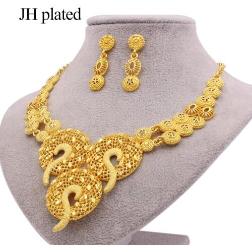 Jewellery set wife gifts dubai African bridal Wedding Ornament jewelry sets for women 24K gold color necklace earrings set