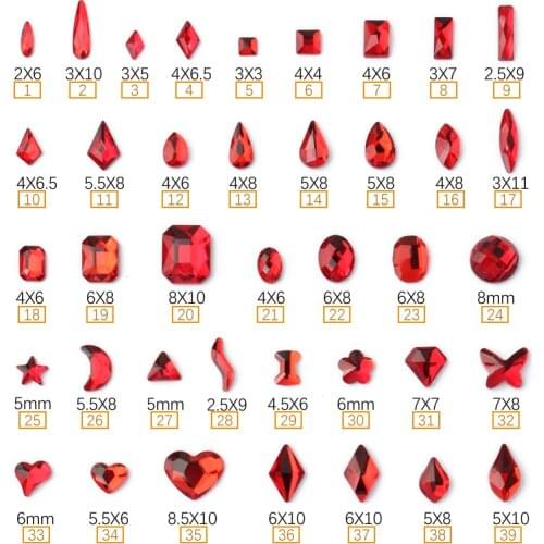 New sale Flat back Rhinestone Red Shaped Crystals 16 Styles Nail art Stones For 3D Nails Art Personalised Decoration