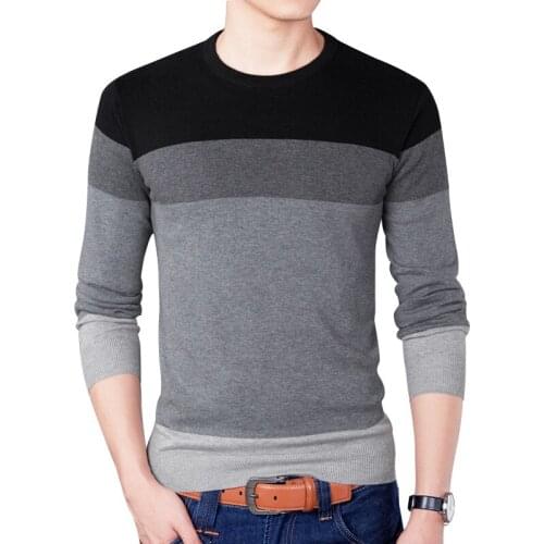 New Men Autumn Winter Fashion Brand Casual Sweater Pullover Mens O-neck Striped Slim Fit Patchwork Knitting Sweaters for Men