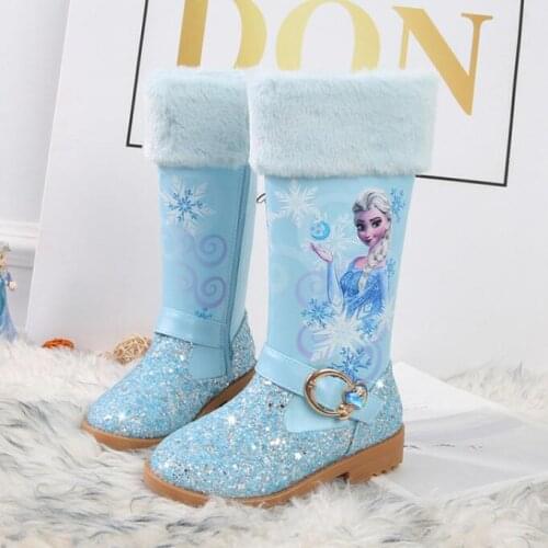 Disney autumn winter frozen new girls boots little girl Princess elsa boots plus velvet warm children snow boots