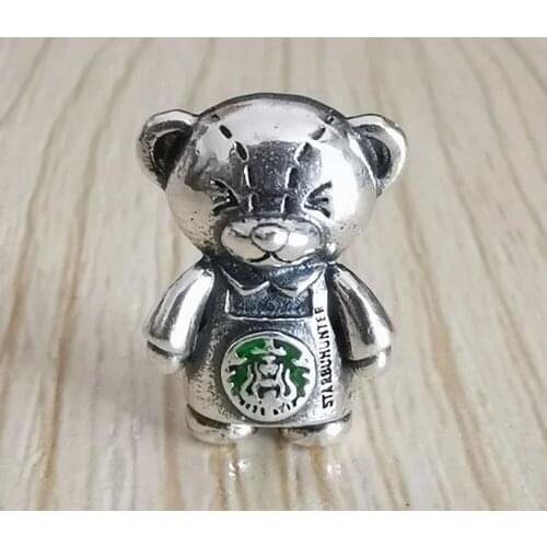 925 Sterling Silver Bear Coffee Waiter Charm Bead European Jewelry