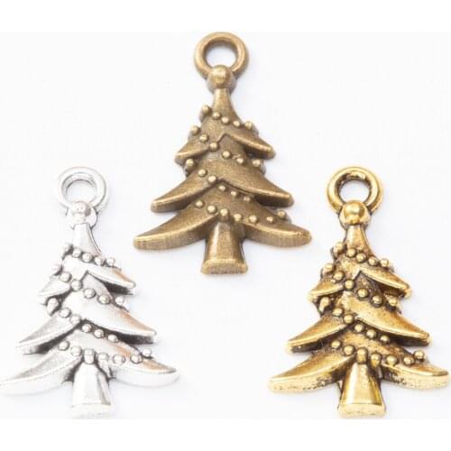 150pcs 21X14MM Antique Silver Color Gold Christmas Tree Charms Vintage Pendants for Bracelet Necklace Earring DIY Jewelry Making