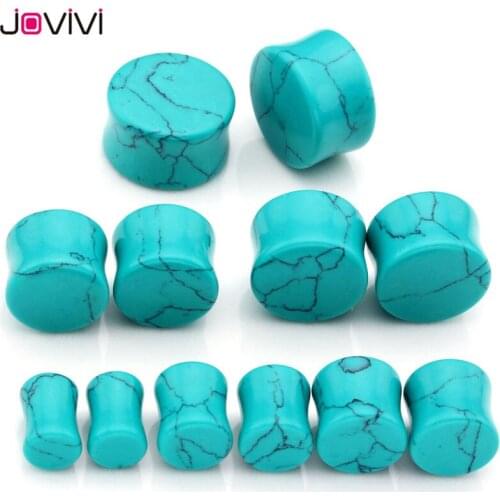 JOVIVI Ear Expander Piercing Jewelry Green Synthetic Stone Solid Saddle Double Flared Ear Plugs Stretcher Expander 6mm-16mm