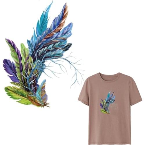 Colorful Feathers Parches Easy Use For Child Clothes T-Shirt Stickers Diy Iron-On Patch Heat Transfer Washable Parches