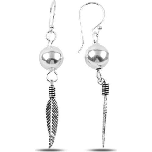 Silverlina Silver 10mm Ball & Bird Feather Dangle Earrings