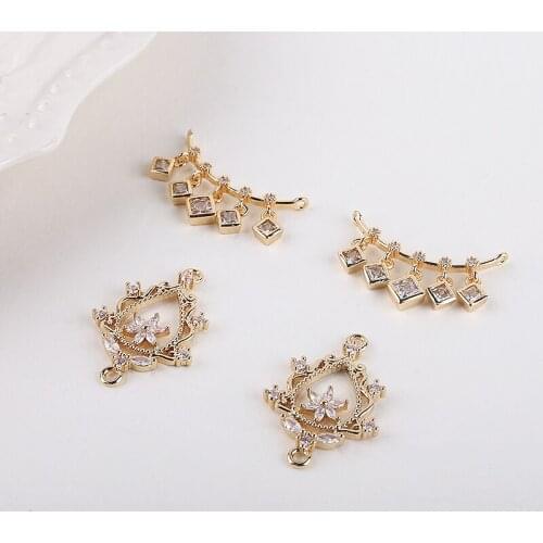 2pcs Korean Retro palace style arc double pendant inlaid zircon high sense Earrings for Women Elegant diy necklace accessories