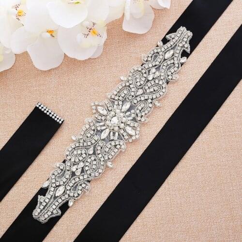 Pearls Wedding Belt Bridal Diamond Belt Handmade Silver Rhinestones Belt For Wedding Dress J126