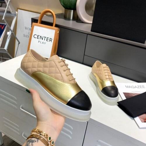 Genuine Leather Womens Shoes Classic Luxury Brands Casual Shoes Outside Ladies Shoes Lace-up Platform Shoes Autumn Flat Shoes