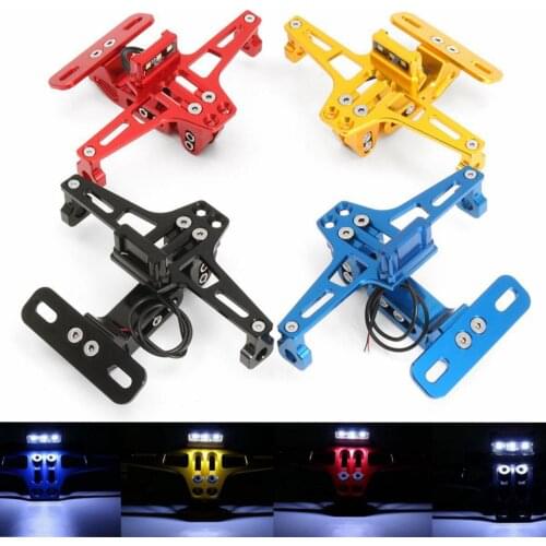 Universal CNC Motorcycle Alloy License Number Plate Holder Bracket LED Lights