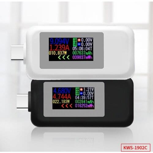 KWS-1902C Type-C Colorful Display USB Tester Current Voltage Monitor Power Meter Mobile Battery Bank Charger Detector
