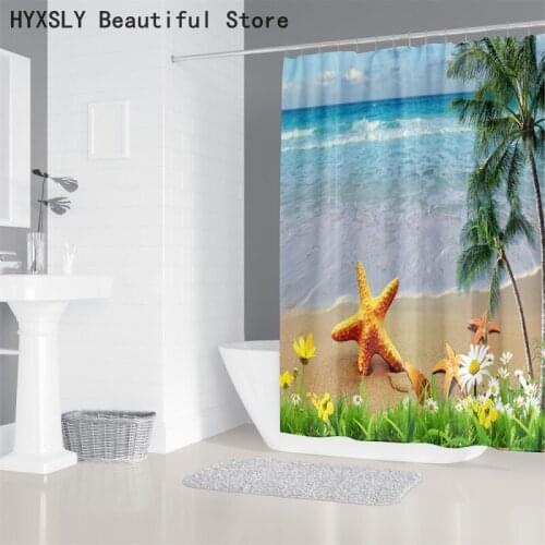 Tree Flower Starfish HD Shower Curtain Waterproof Polyester Eco-friendly Fabric Cover for Home Hotel Use Textiles Bathroom Decor