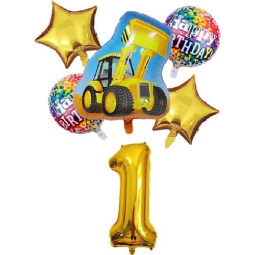 Cartoon Excavator Car Balloons Car Foil Balloon 32inch Number Globos Children Boy Gifts Birthday Party Decorations Kids Ball