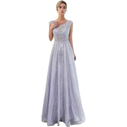 High Quality Appliques Beading O-Neck Cap Sleeve A-Line Floor Length Long Prom Party Dress Robe de soiree Vestido de noche 72701