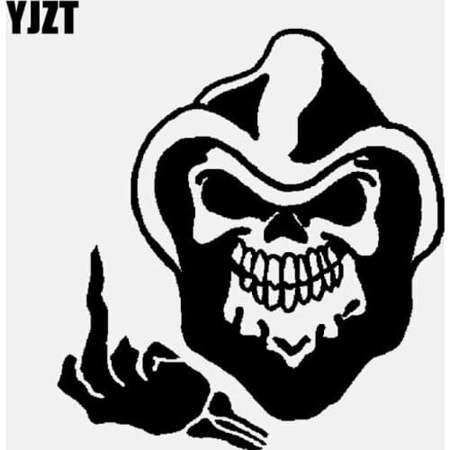 YJZT 13.8CM*15CM Skull Finger Evil Demon Decal Vinyl Window Car Sticker Black/Silver C3-1896