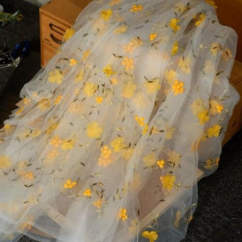 New 3D Flower Applique Childrens Clothing Lace Fabric Skirt Skirt Fashion Mesh Fabric Width 150CM