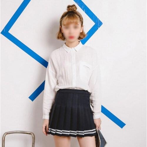 Women Pleated Skirt Sexy Style Wild High Waist Zipper A Type Fresh And Sweet Style Naval Sailor Skirts Hot Sale 2019