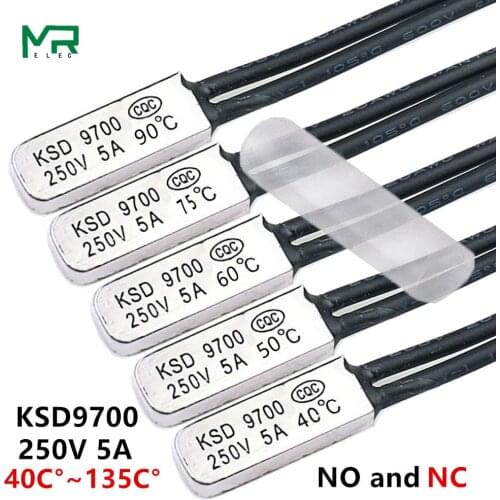 2PCS KSD9700 250V 5A Bimetal Disc Temperature Switch NC / N0 Thermostat Thermal Protector 40~135 degree centigrade