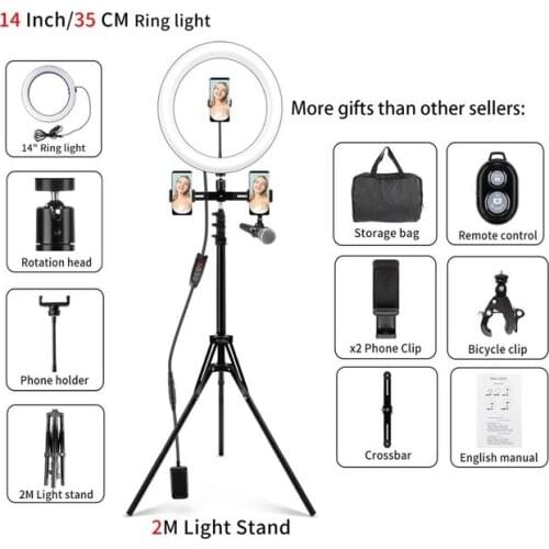 3.5‘’/6”/’10"/14"/18‘’ LED Ring Light Photography Lighting Selfie Lamp USB Dimmable With Tripod For Youtube Makeup Live Video
