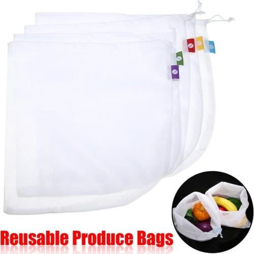 5pcs 35*30cm Vegetable Fruit Bag Eco-Friendly Reusable Storage Mesh Bags with Drawstring for Home Kitchen Storage