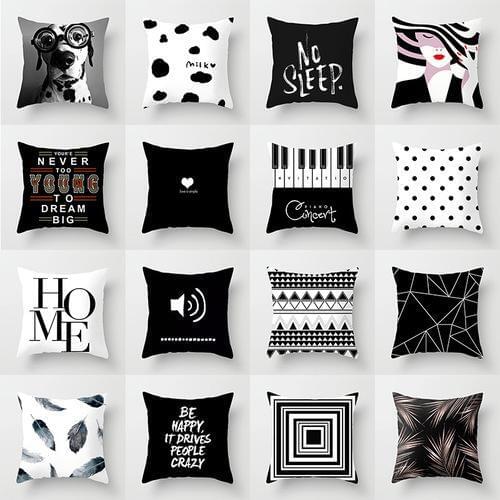 European-Style Black and White Geometry Portrait Pillow Cover Living Room Sofa Waist Support Office Bed Head Pillow Pillow
